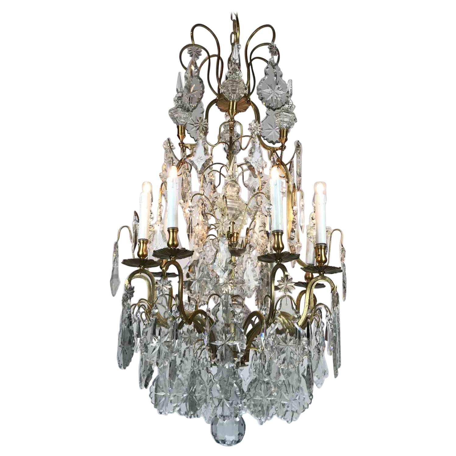 19th Century French Birdcage Chandelier Louis XV Style with Crystal Spires