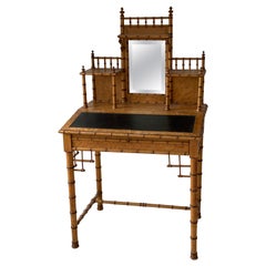 Antique 19th Century French Bird’s-Eye Maple Faux Bamboo Ladies Writing Desk