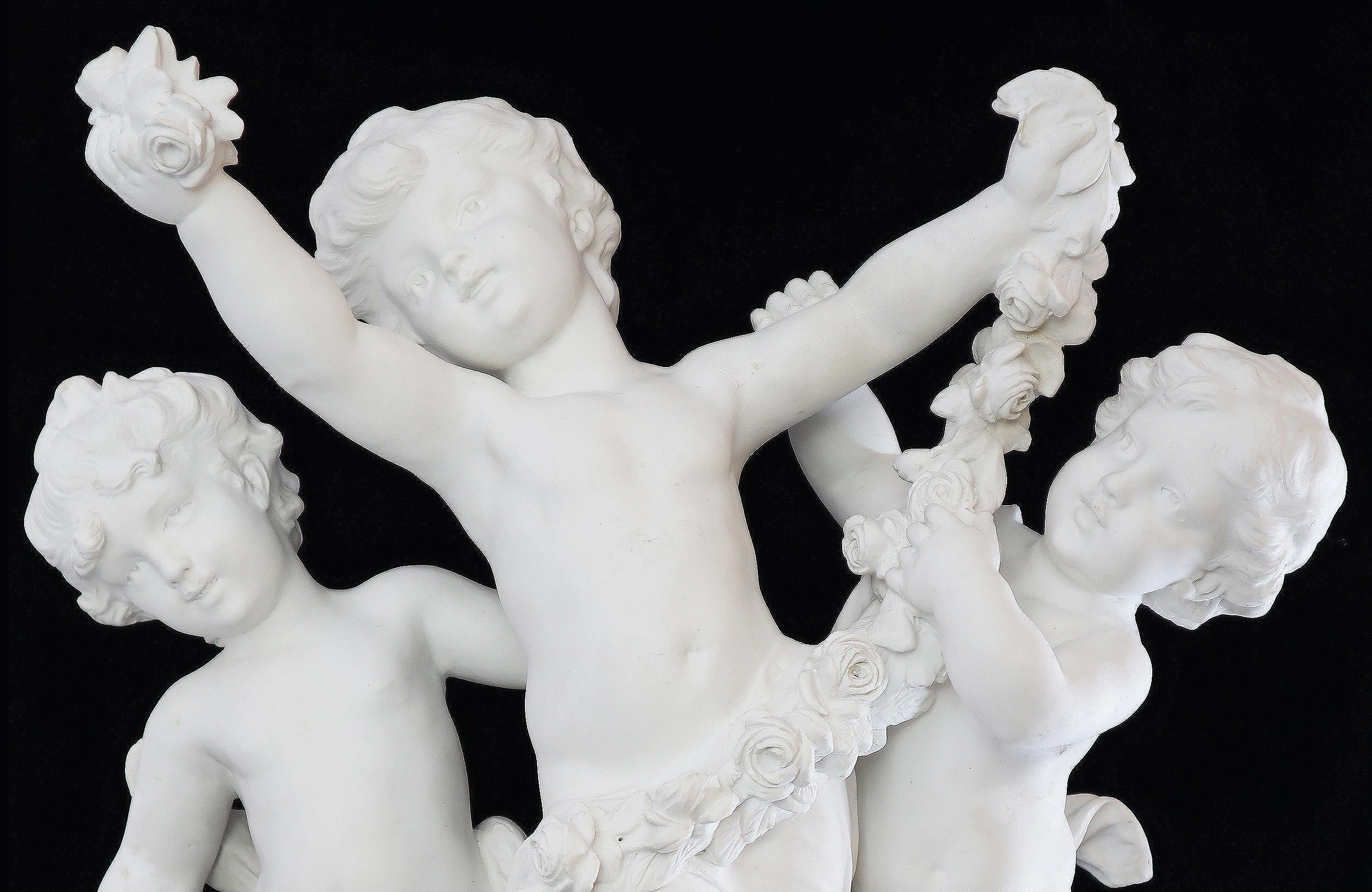 19th Century French Bisque Sculpture of 3 Cherubs, Signed Moreau 1