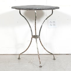19th Century French Bistro or Garden Table with Round Slate Top and Iron Base