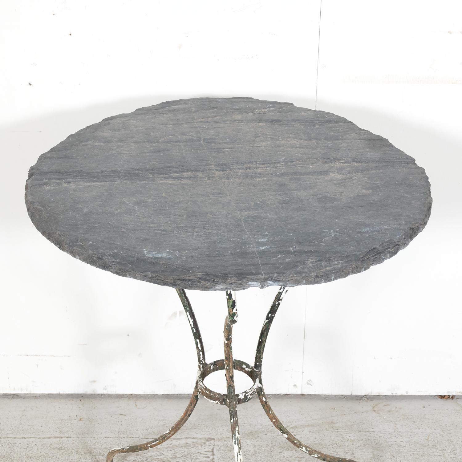 19th Century French Bistro or Garden Table with Round Slate Top and Iron Base For Sale 1