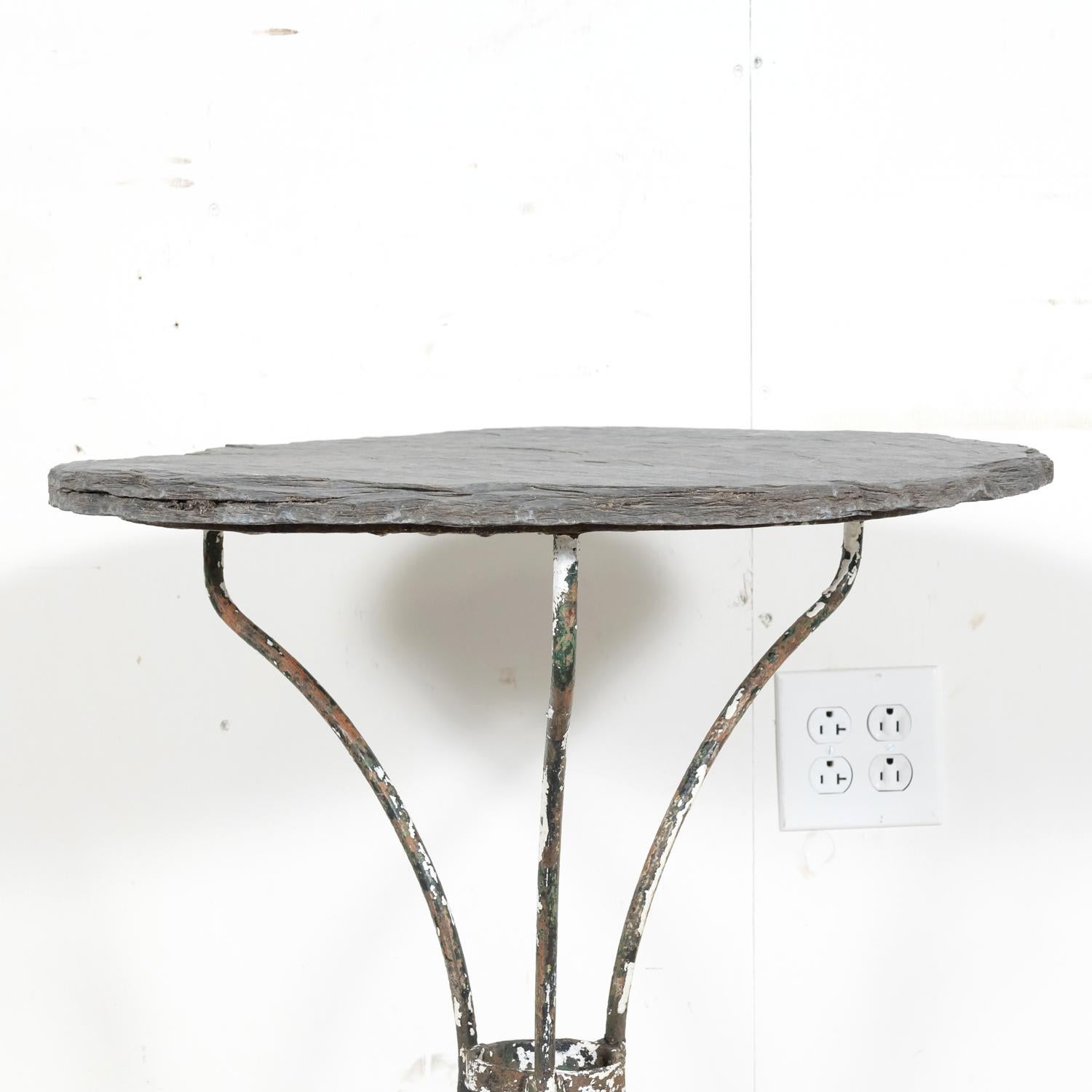 19th Century French Bistro or Garden Table with Round Slate Top and Iron Base For Sale 2