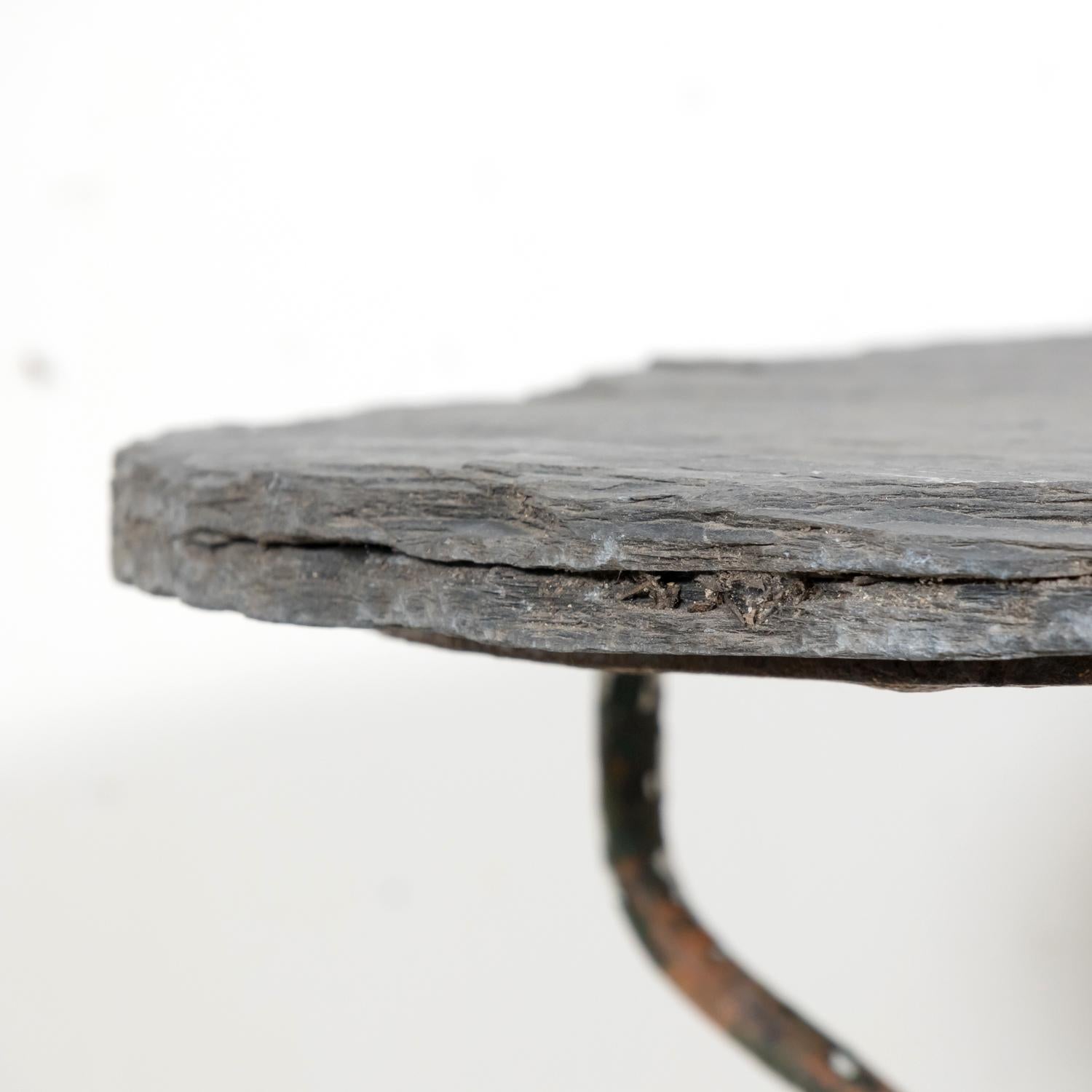 19th Century French Bistro or Garden Table with Round Slate Top and Iron Base For Sale 3