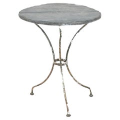 Antique 19th Century French Bistro or Garden Table with Round Slate Top and Iron Base