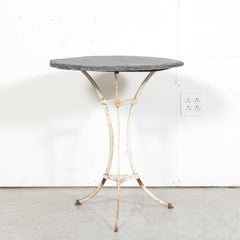 19th Century French Bistro or Garden Table with Round Slate Top and White Paint