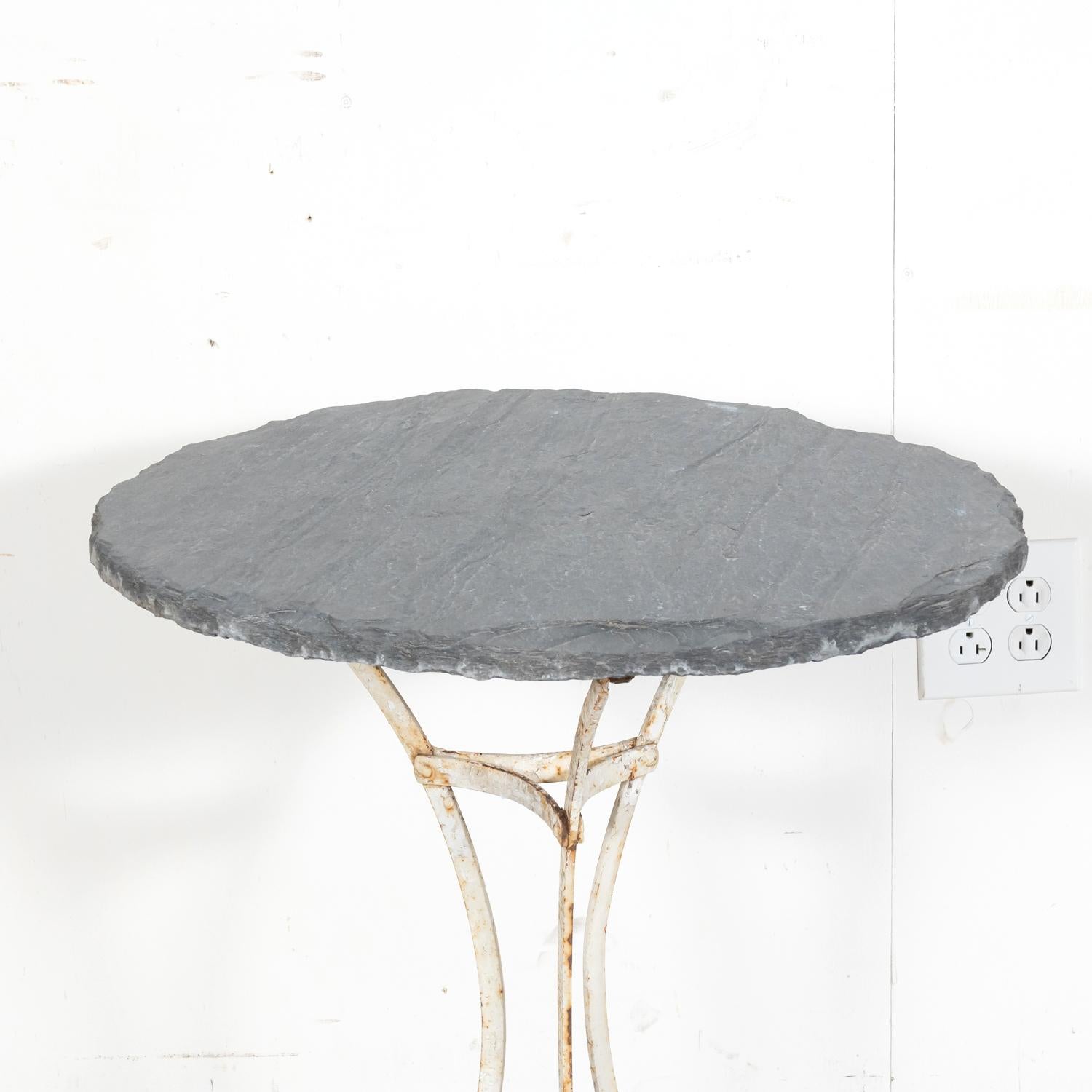 19th Century French Bistro or Garden Table with Round Slate Top and White Paint In Good Condition For Sale In Birmingham, AL