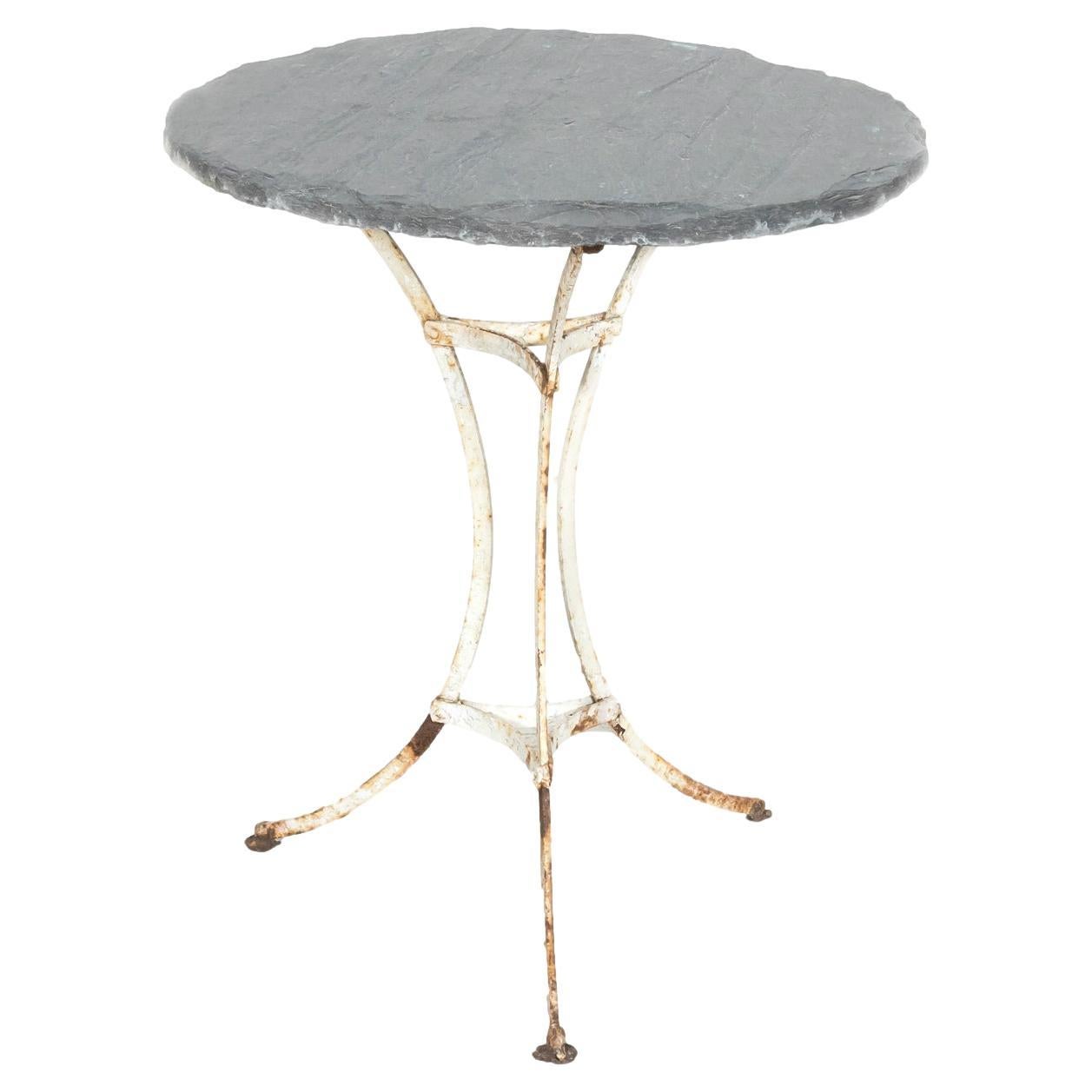 19th Century French Bistro or Garden Table with Round Slate Top and White Paint For Sale