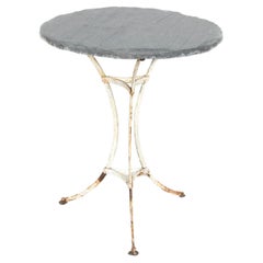19th Century French Bistro or Garden Table with Round Slate Top and White Paint
