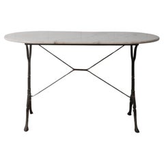 Table de bistrot française du 19e siècle avec plateau en marbre et base en fonte