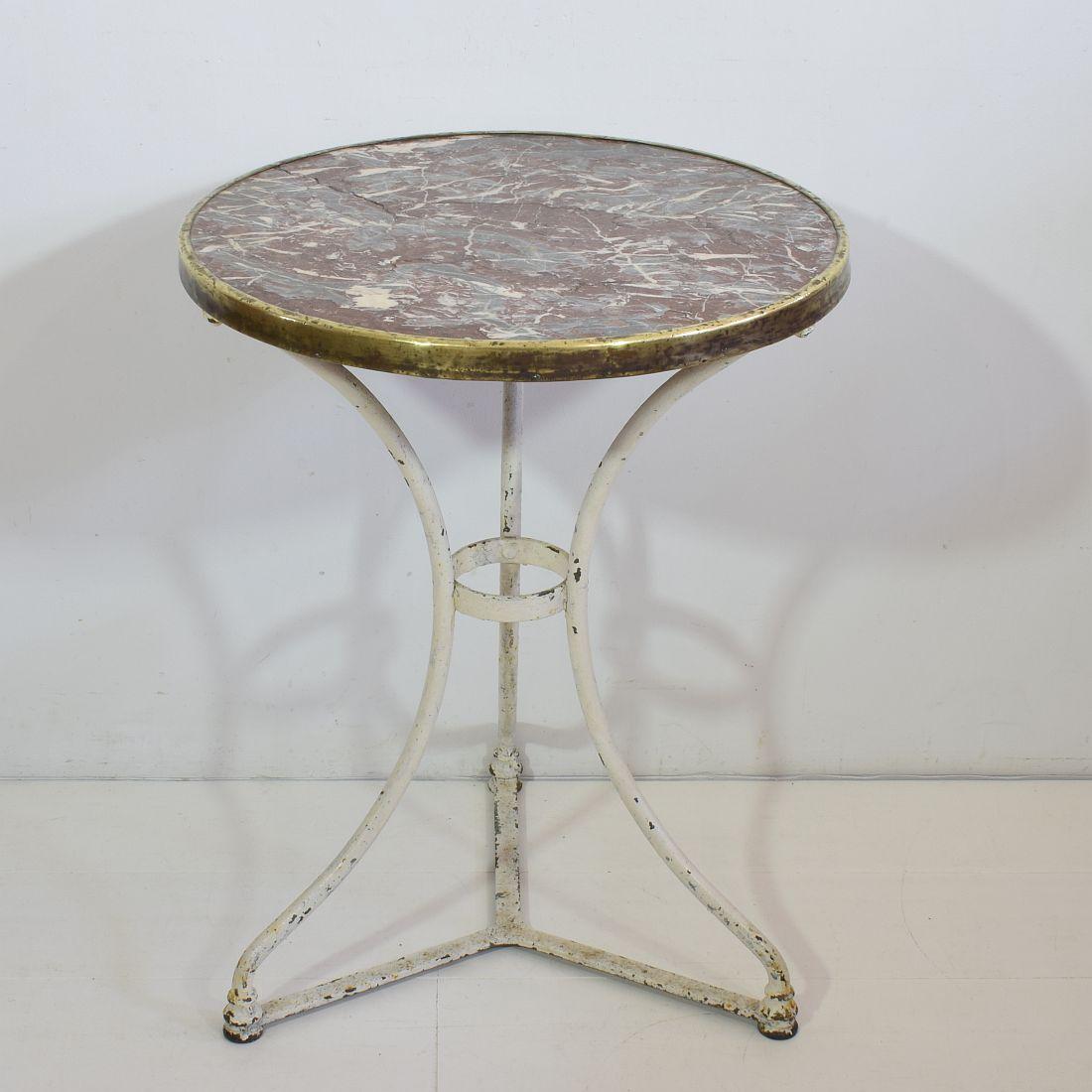 Brass 19th Century French Bistro Table with Red Marble Top