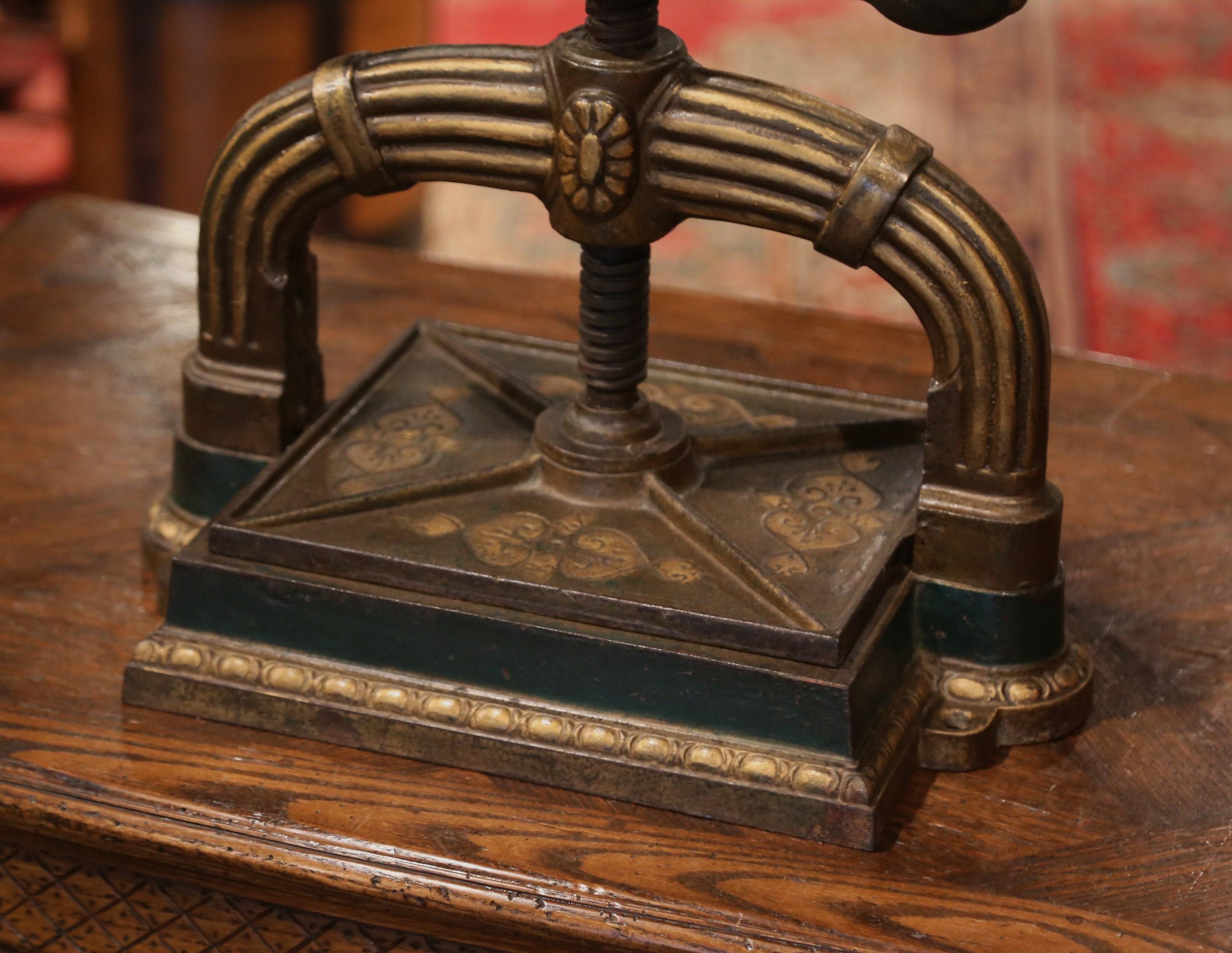19th Century French Black and Gilt Wrought Iron Book Binding Press from Le Mans 7