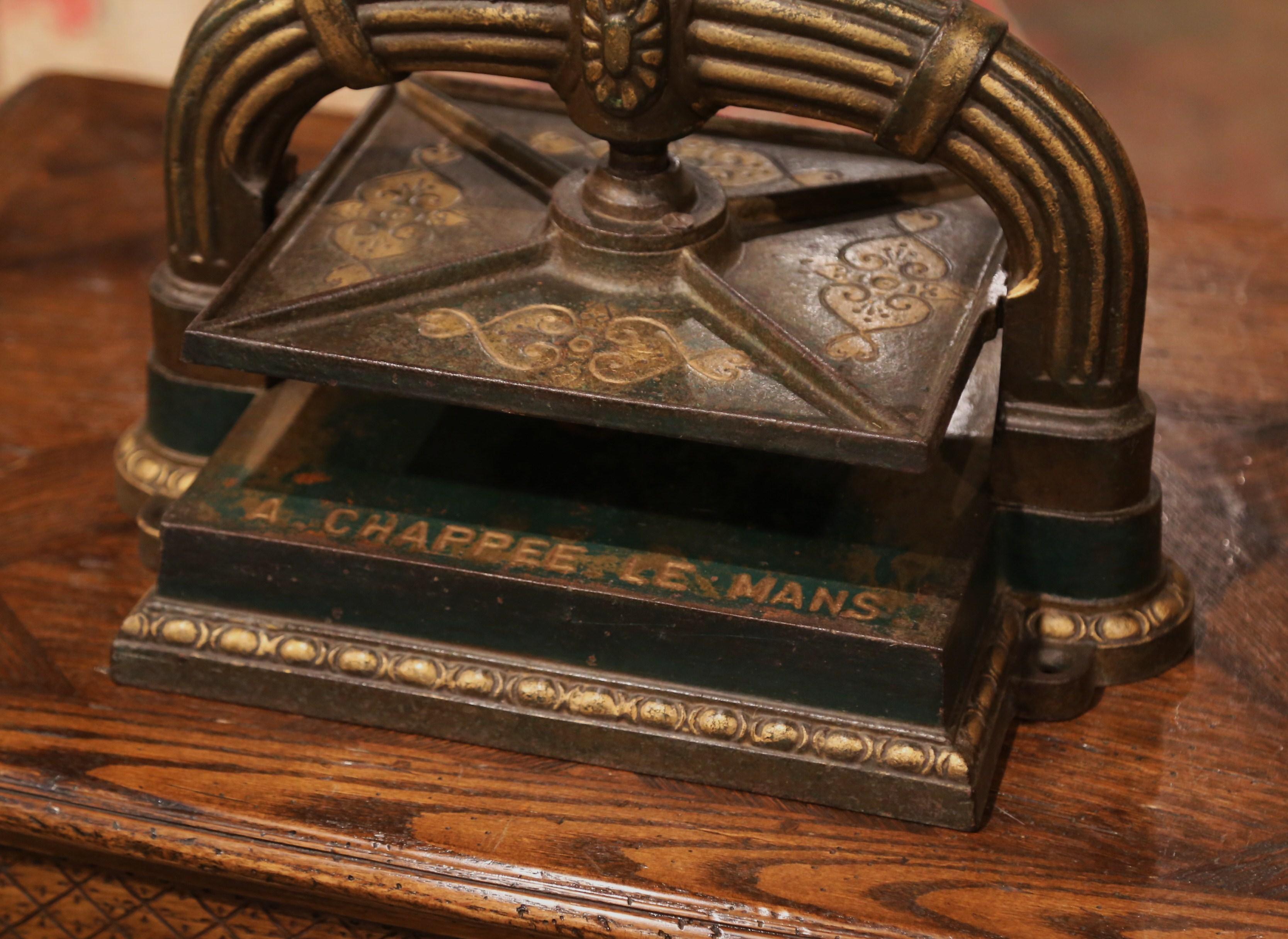 This beautiful paper binding press was forged in France, circa 1860. The classic 