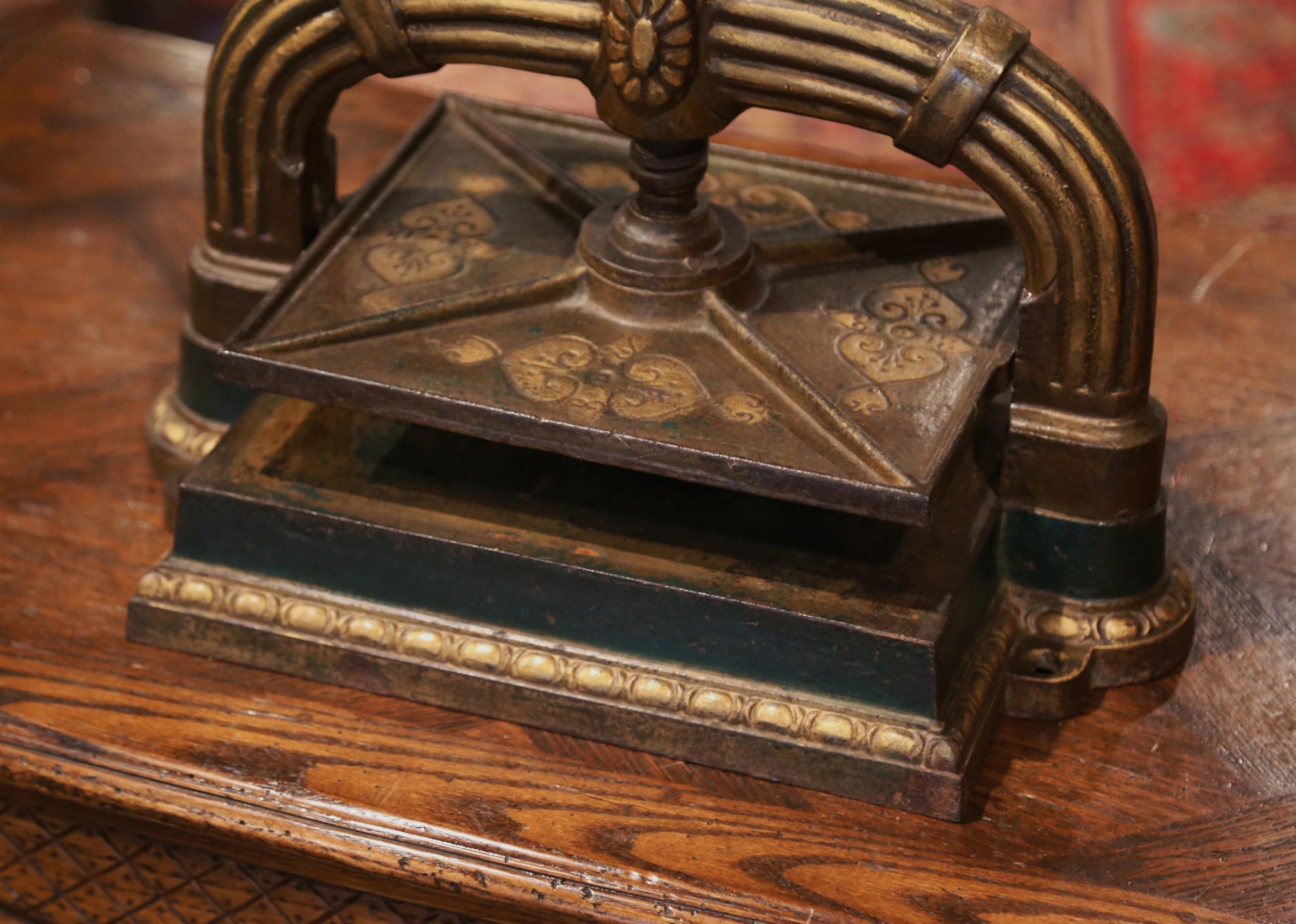 19th Century French Black and Gilt Wrought Iron Book Binding Press from Le Mans 5