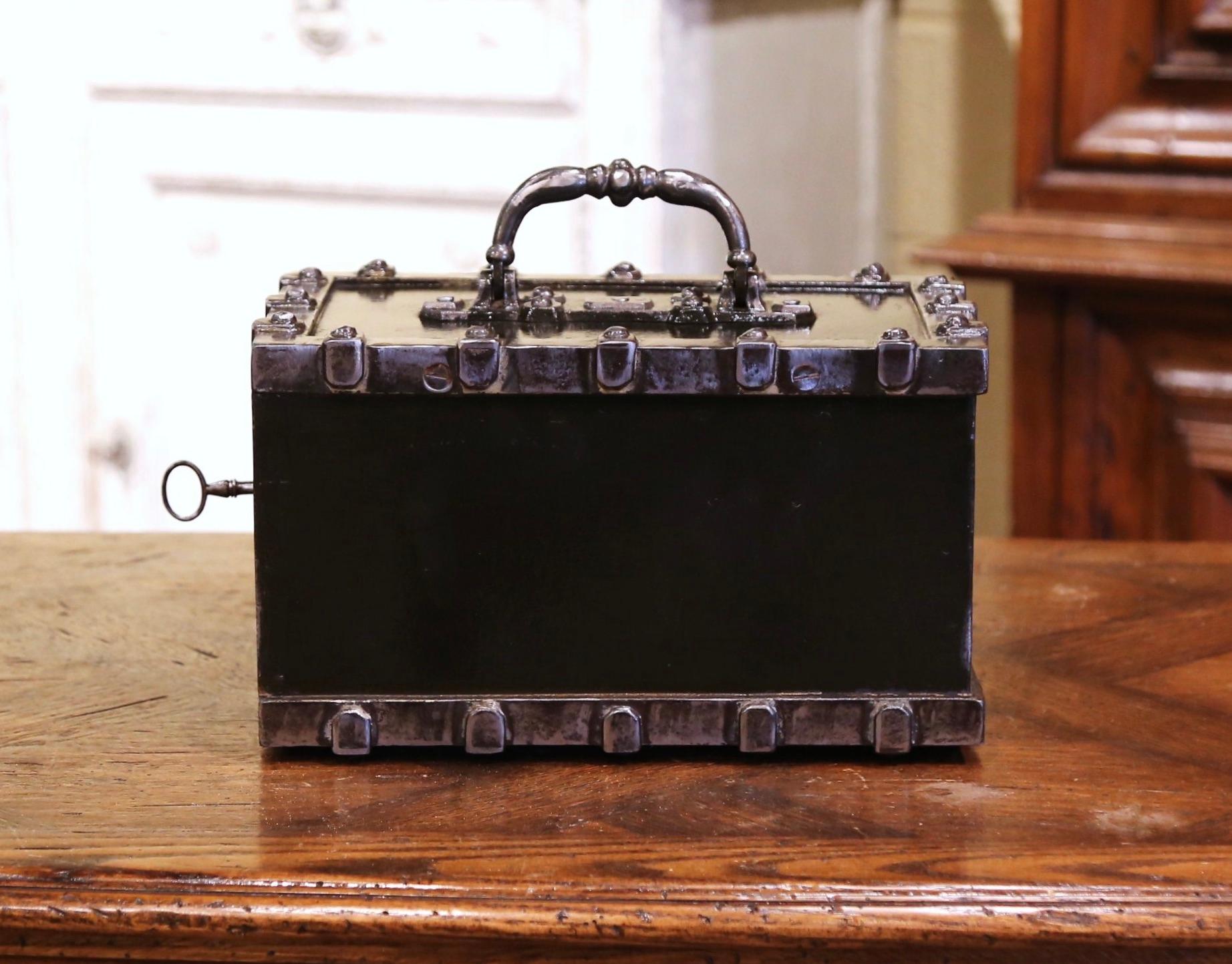 19th Century French Black and Silver Cast Iron Hobnail Studded Safe In Excellent Condition In Dallas, TX