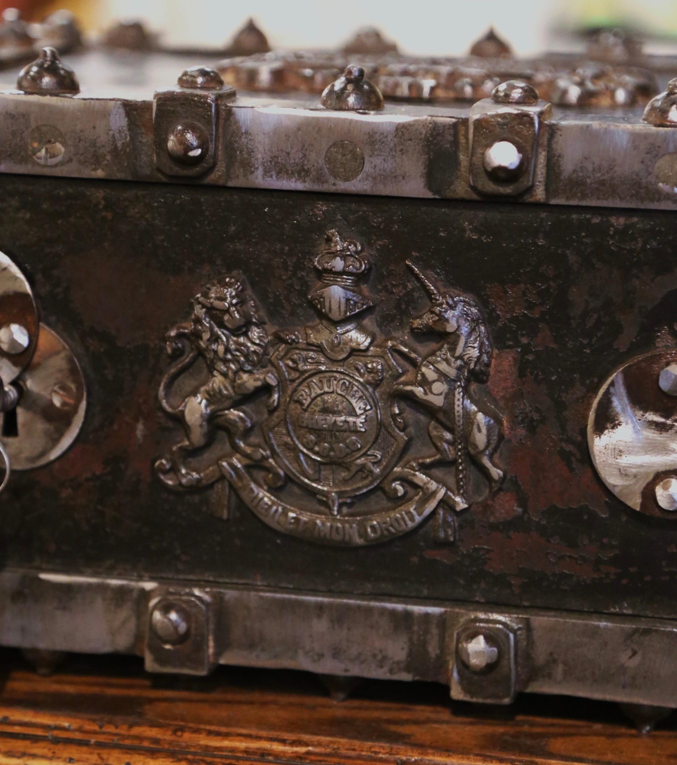 Gothic 19th Century French Black and Silver Cast Iron Hobnail Studded Safe from Bauche