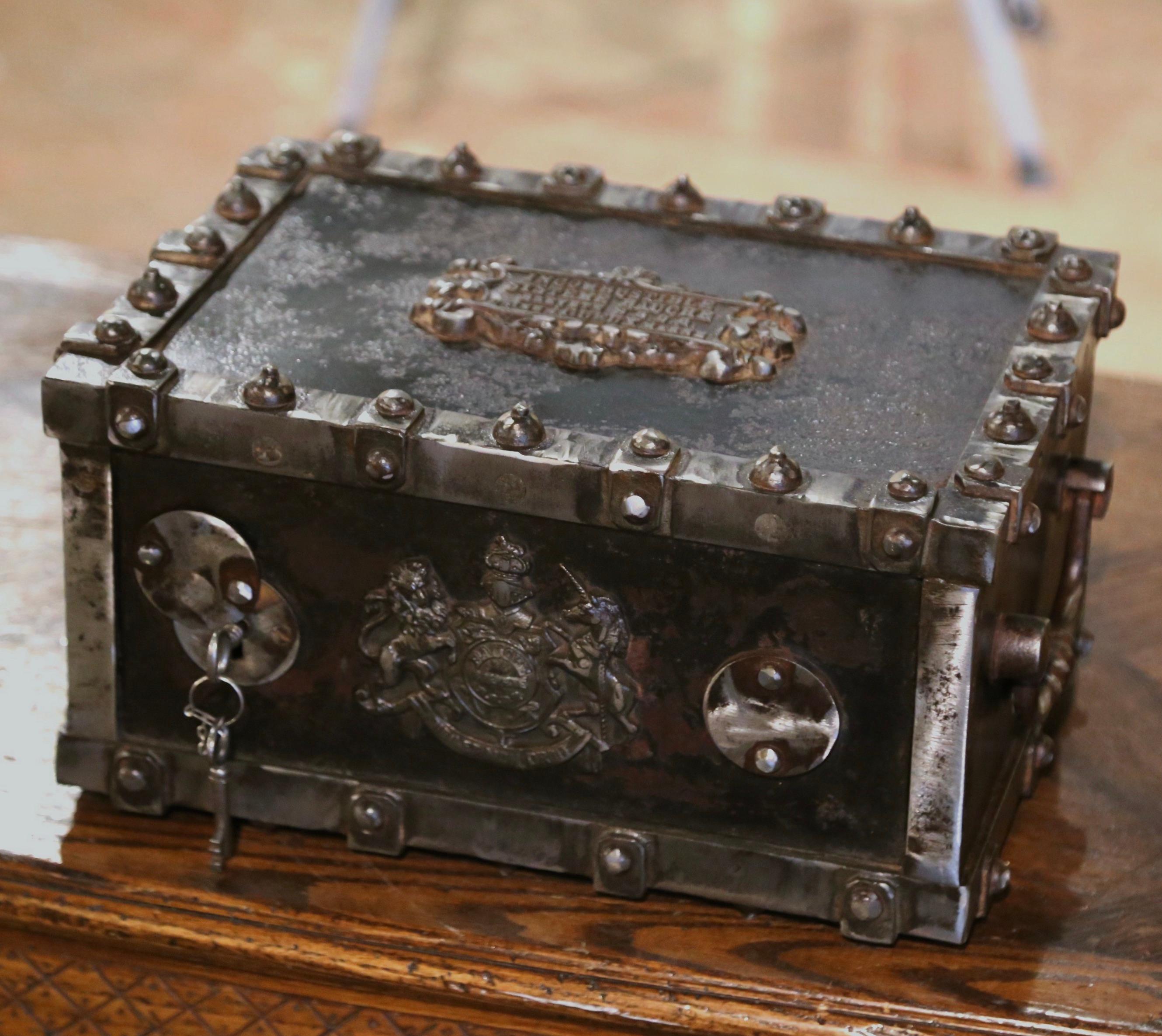 19th Century French Black and Silver Cast Iron Hobnail Studded Safe from Bauche 1