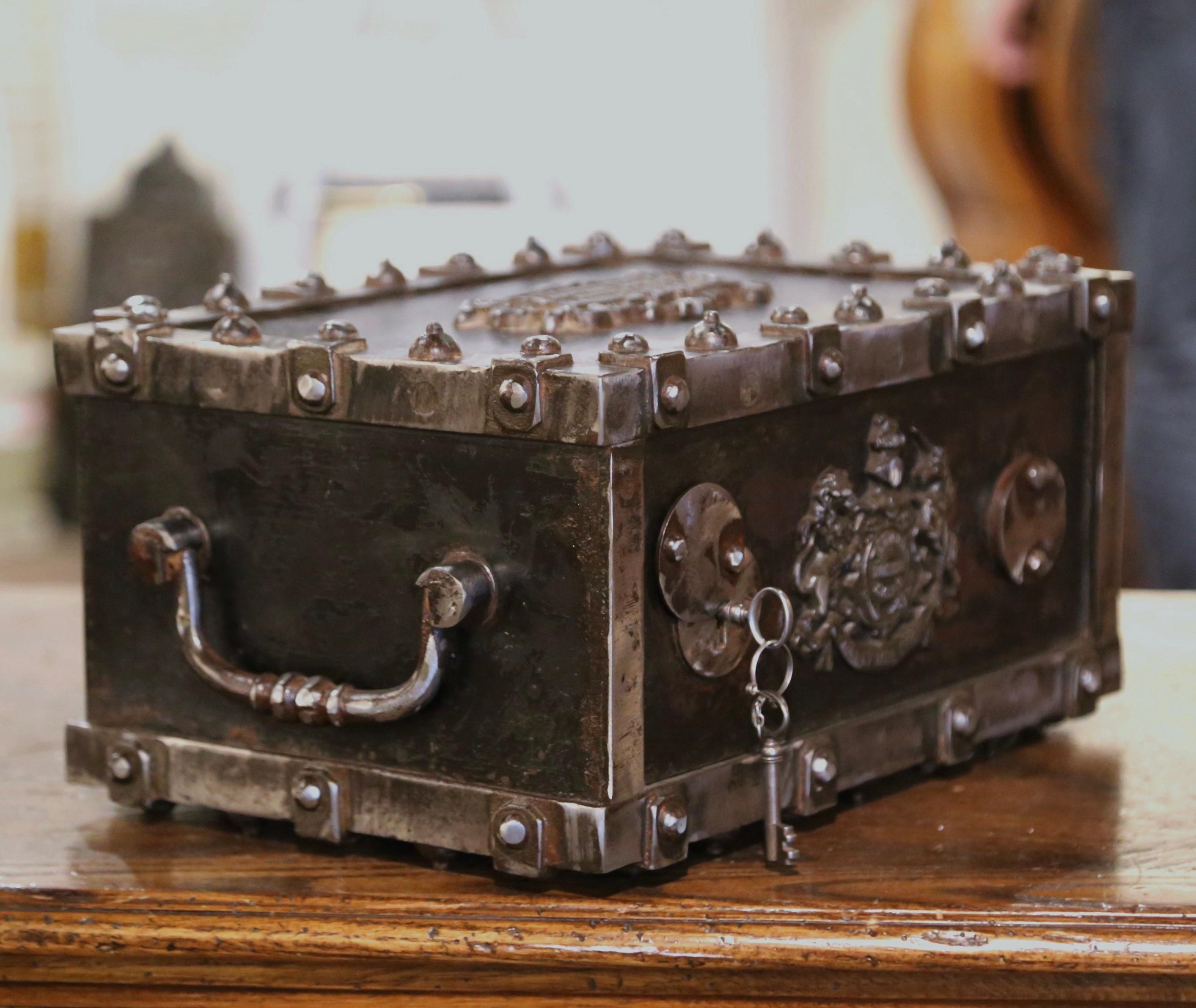 19th Century French Black and Silver Cast Iron Hobnail Studded Safe from Bauche 2