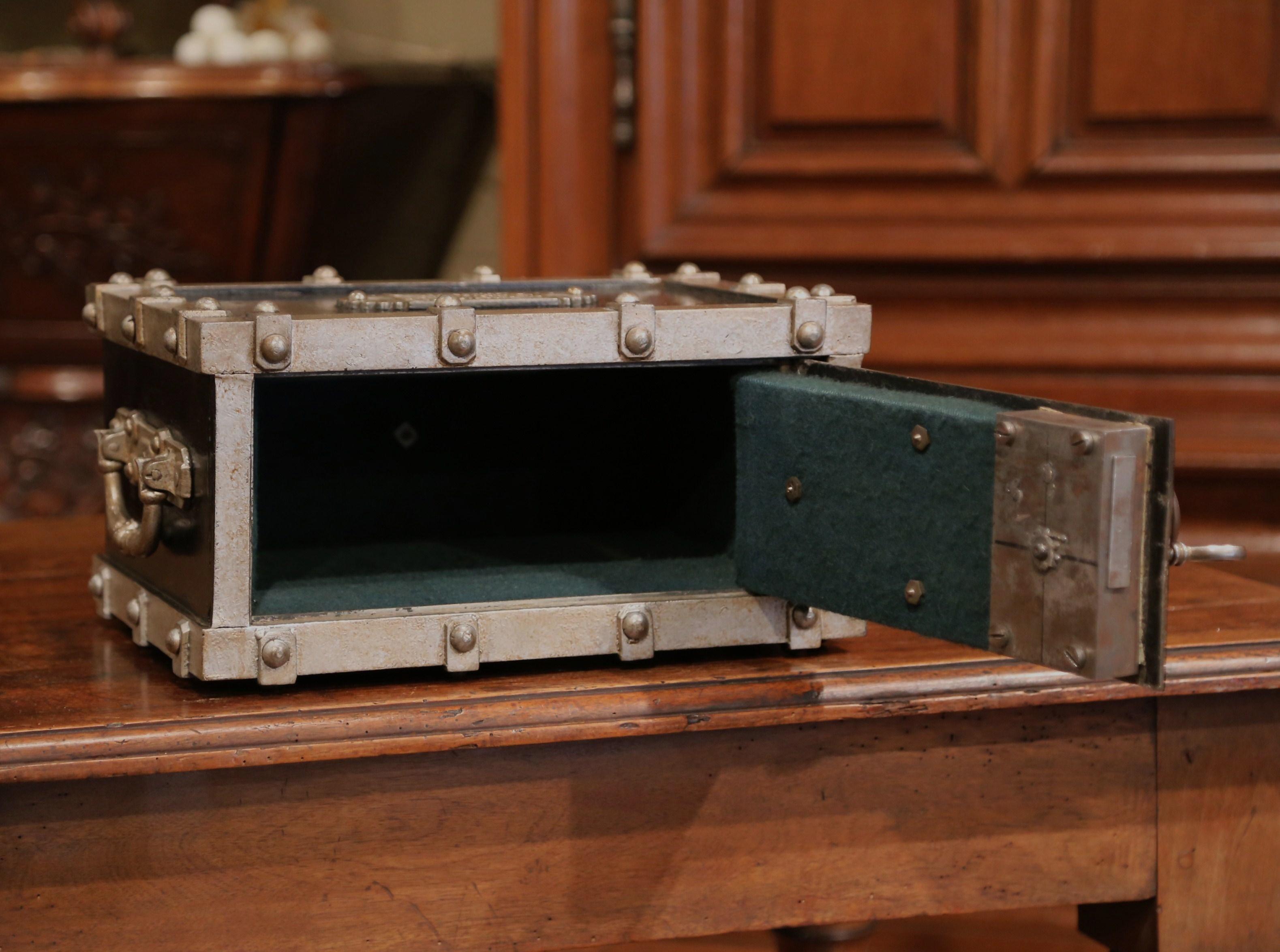 Hand-Painted 19th Century French Black and Silver Cast Iron Safe