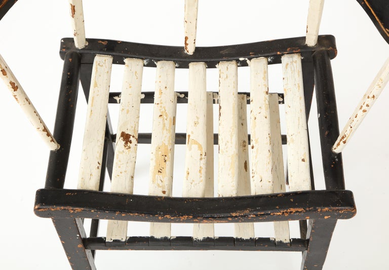 Sculptural Painted Black and White Rustic Armchair, France 19th Century For Sale 3