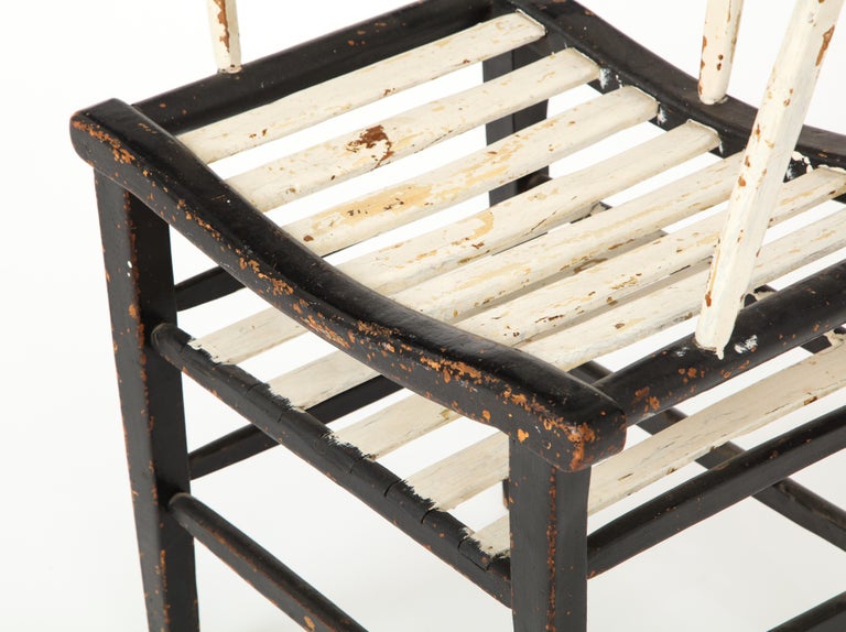Sculptural Painted Black and White Rustic Armchair, France 19th Century In Good Condition For Sale In New York, NY