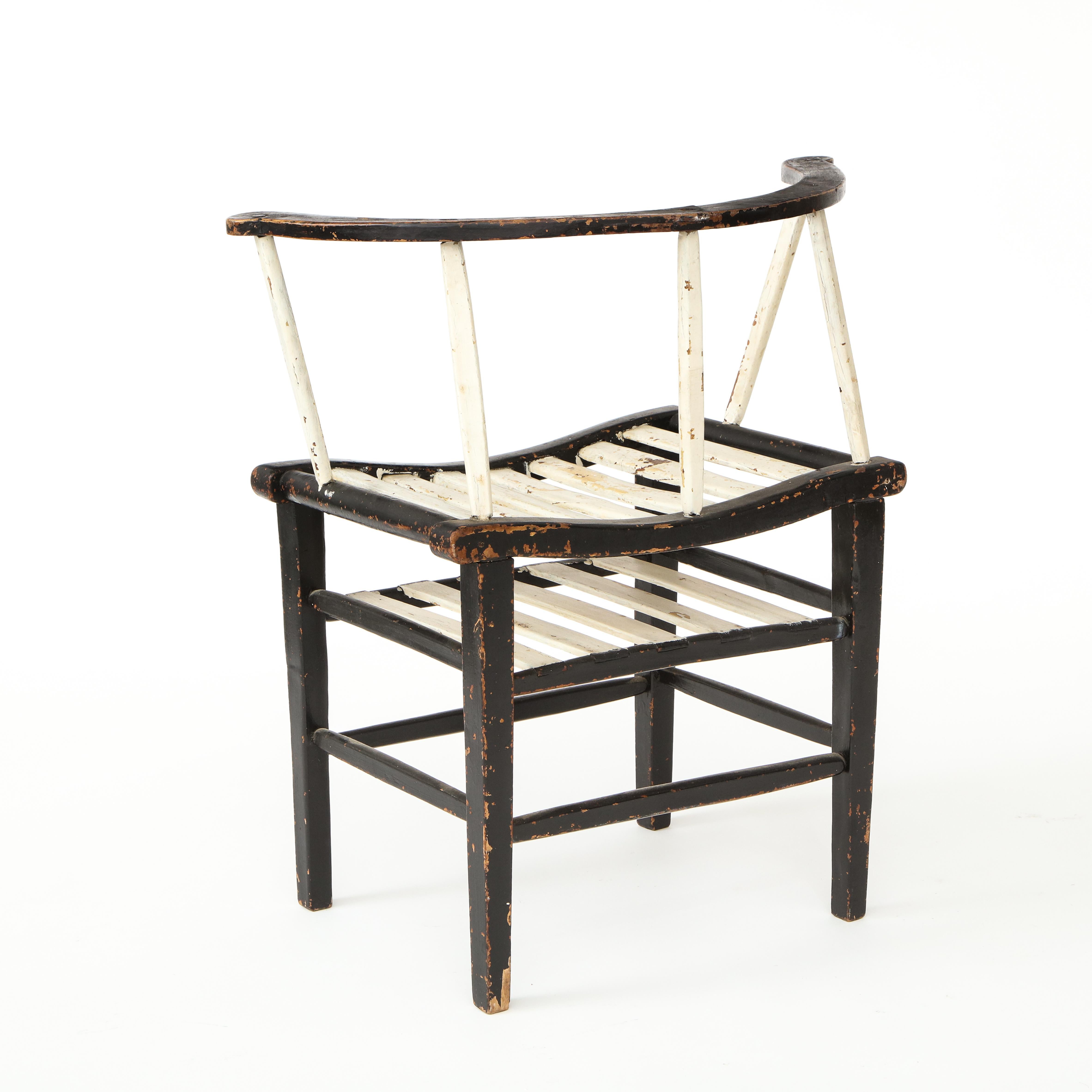 Bentwood Sculptural Painted Black and White Rustic Armchair, France 19th Century