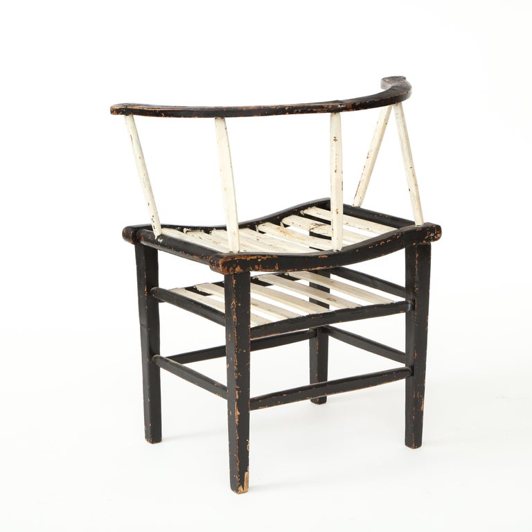 Bentwood Sculptural Painted Black and White Rustic Armchair, France 19th Century For Sale