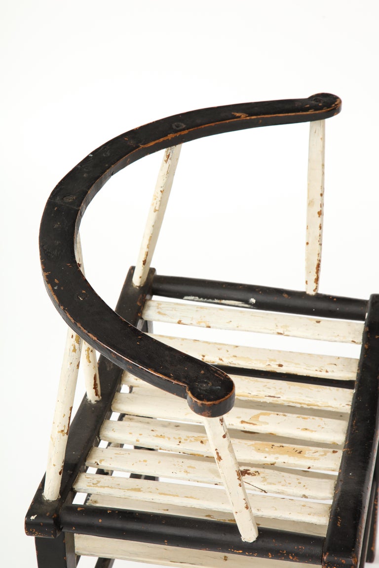 Sculptural Painted Black and White Rustic Armchair, France 19th Century For Sale 2