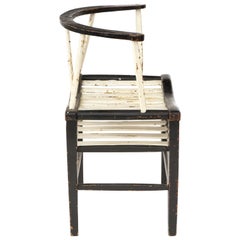 Sculptural Painted Black and White Rustic Armchair, France 19th Century