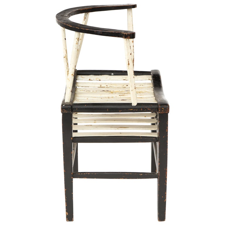 Sculptural Painted Black and White Rustic Armchair, France 19th Century For Sale