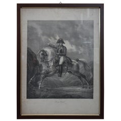 19th Century French Black and White Lithograph, Print Portrait of Napoleon