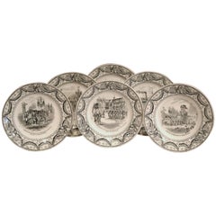 19. Jahrhundert Französisch schwarz und weiß Napoleonischen Platten aus Creil - Set von sechs