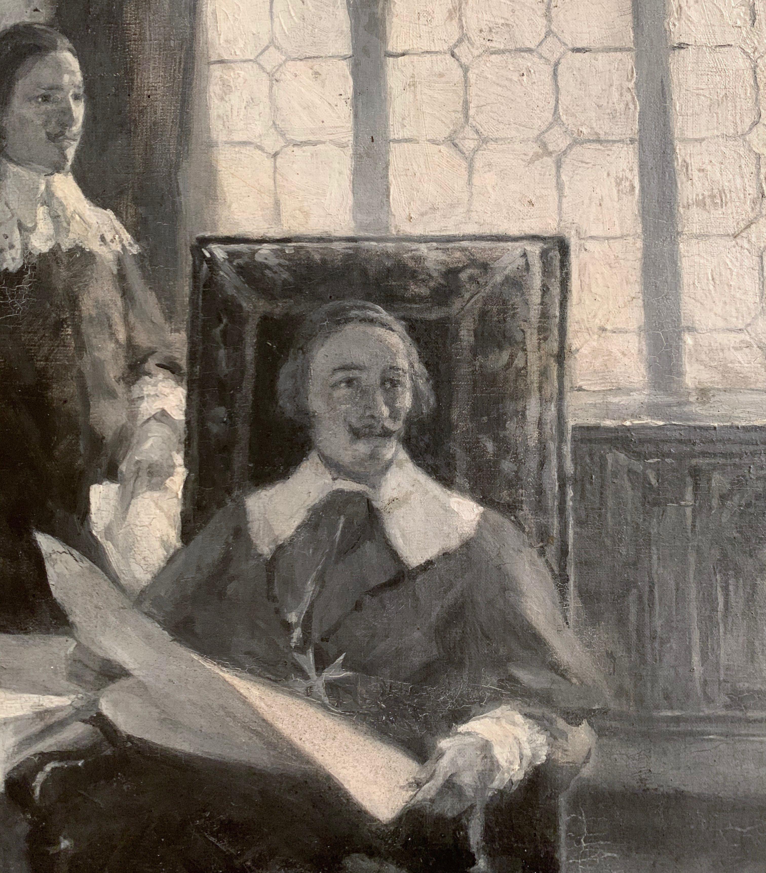 Peinture française du 19ème siècle en noir et blanc dans un cadre doré signé Leon Fauret en vente 2