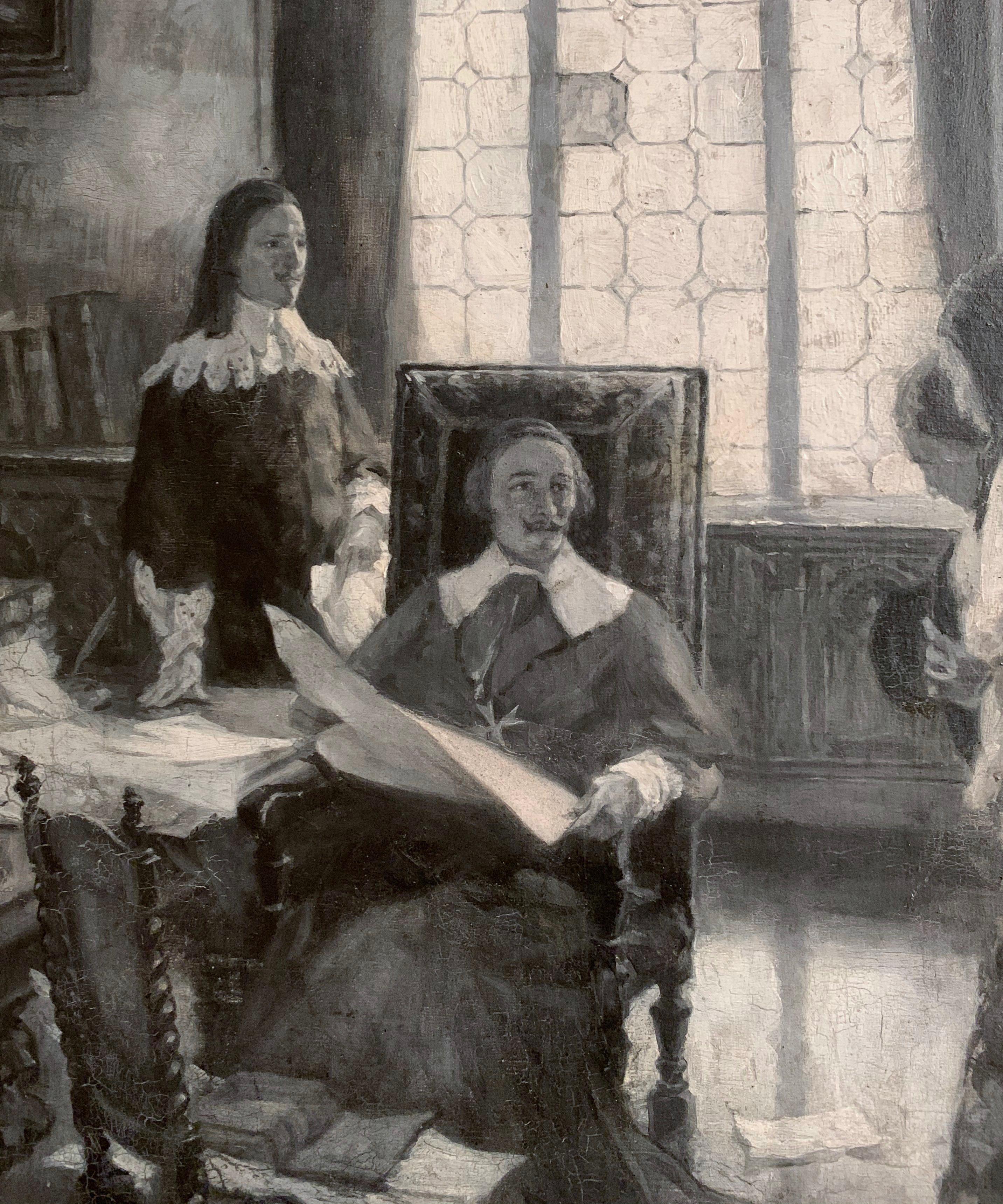 Doré Peinture française du 19ème siècle en noir et blanc dans un cadre doré signé Leon Fauret en vente