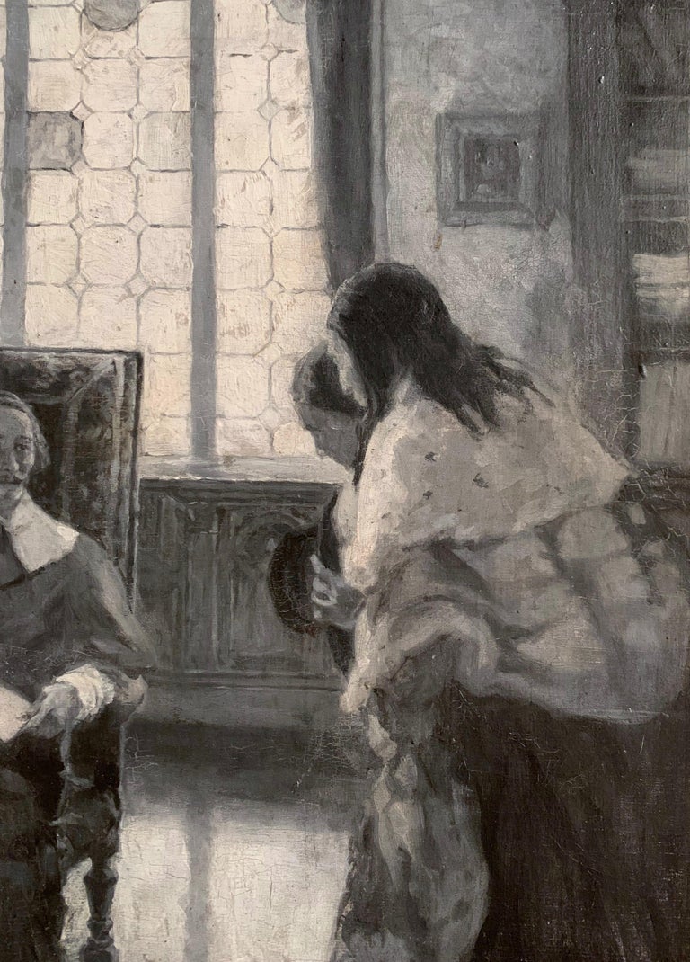 Französisches SchwarzWeißGemälde des 19. Jahrhunderts in vergoldetem