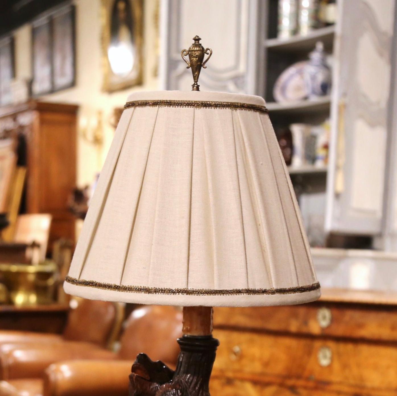 19th Century French Black Forest Carved Bear Table Lamp with Custom Shade In Excellent Condition In Dallas, TX