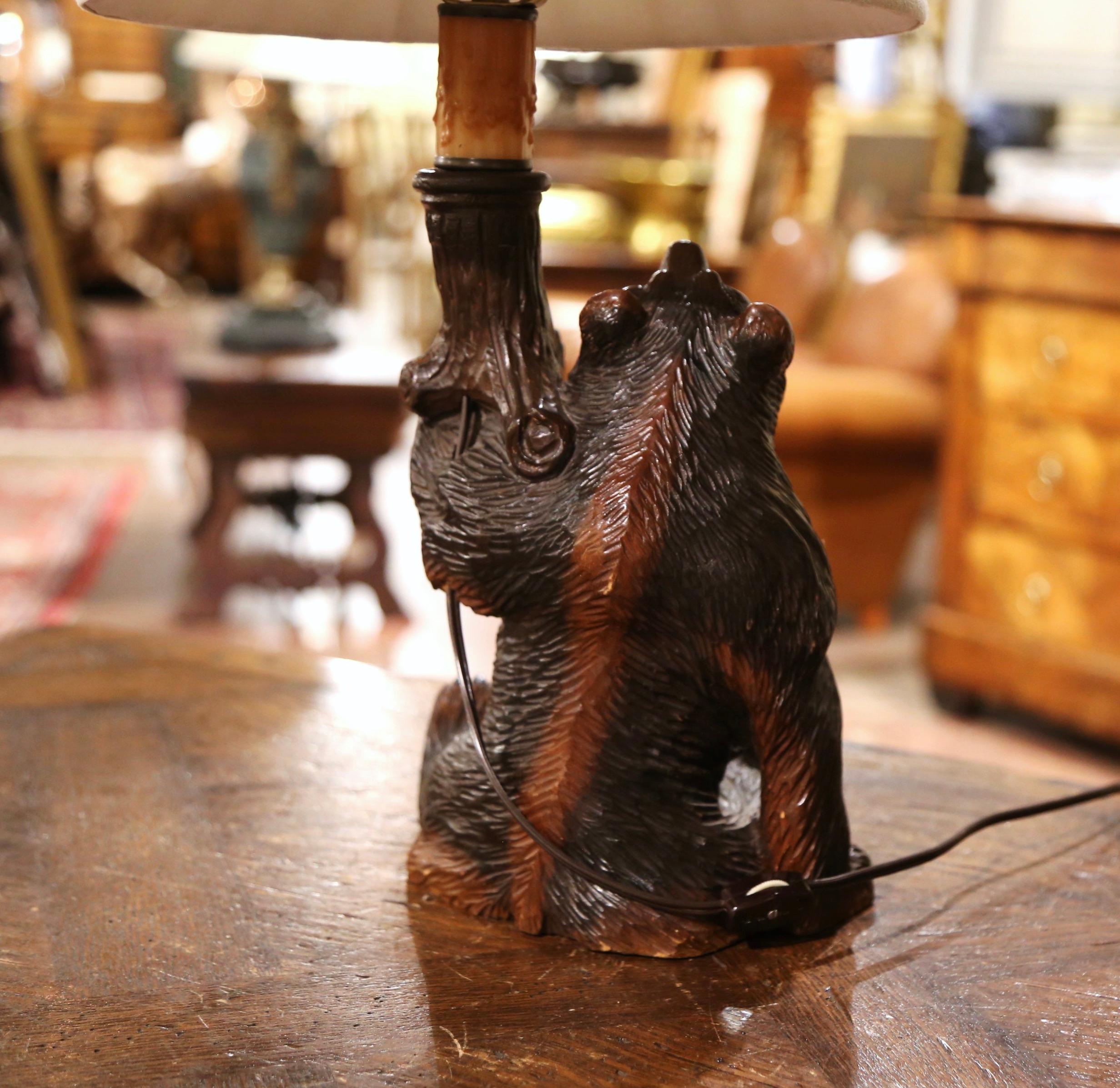 19th Century French Black Forest Carved Bear Table Lamp with Custom Shade 2