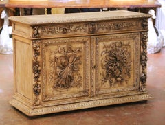19th Century French Black Forest Carved Bleached Oak Buffet Cabinet