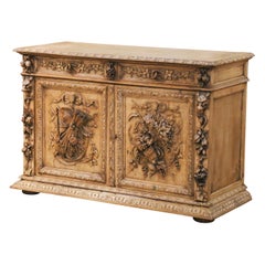 19th Century French Black Forest Carved Bleached Oak Buffet Cabinet
