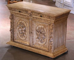 19th Century French Black Forest Carved Bleached Oak Buffet with Love Birds