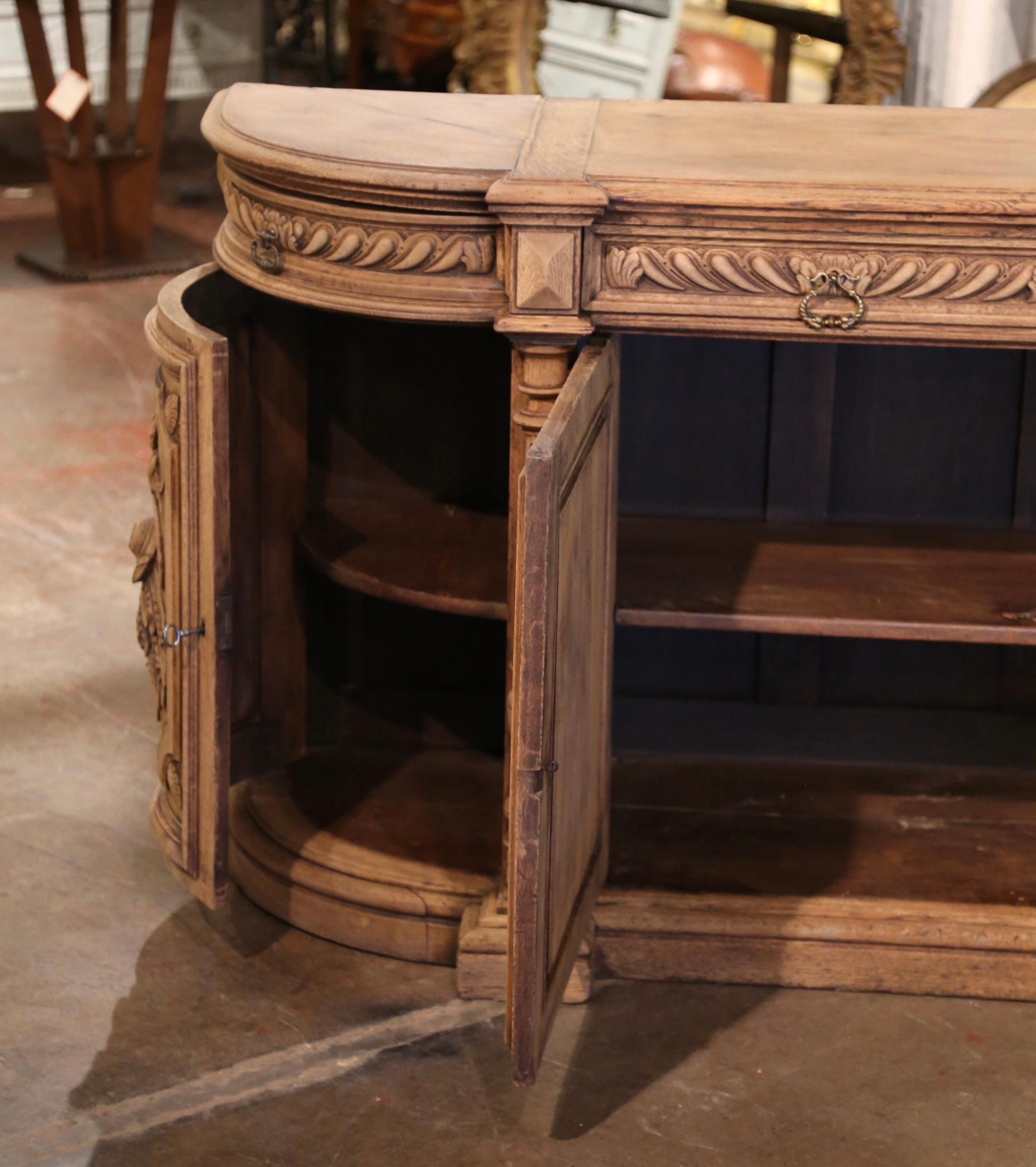 19th Century French Black Forest Carved Bleached Oak Four-Door Buffet Enfilade For Sale 6