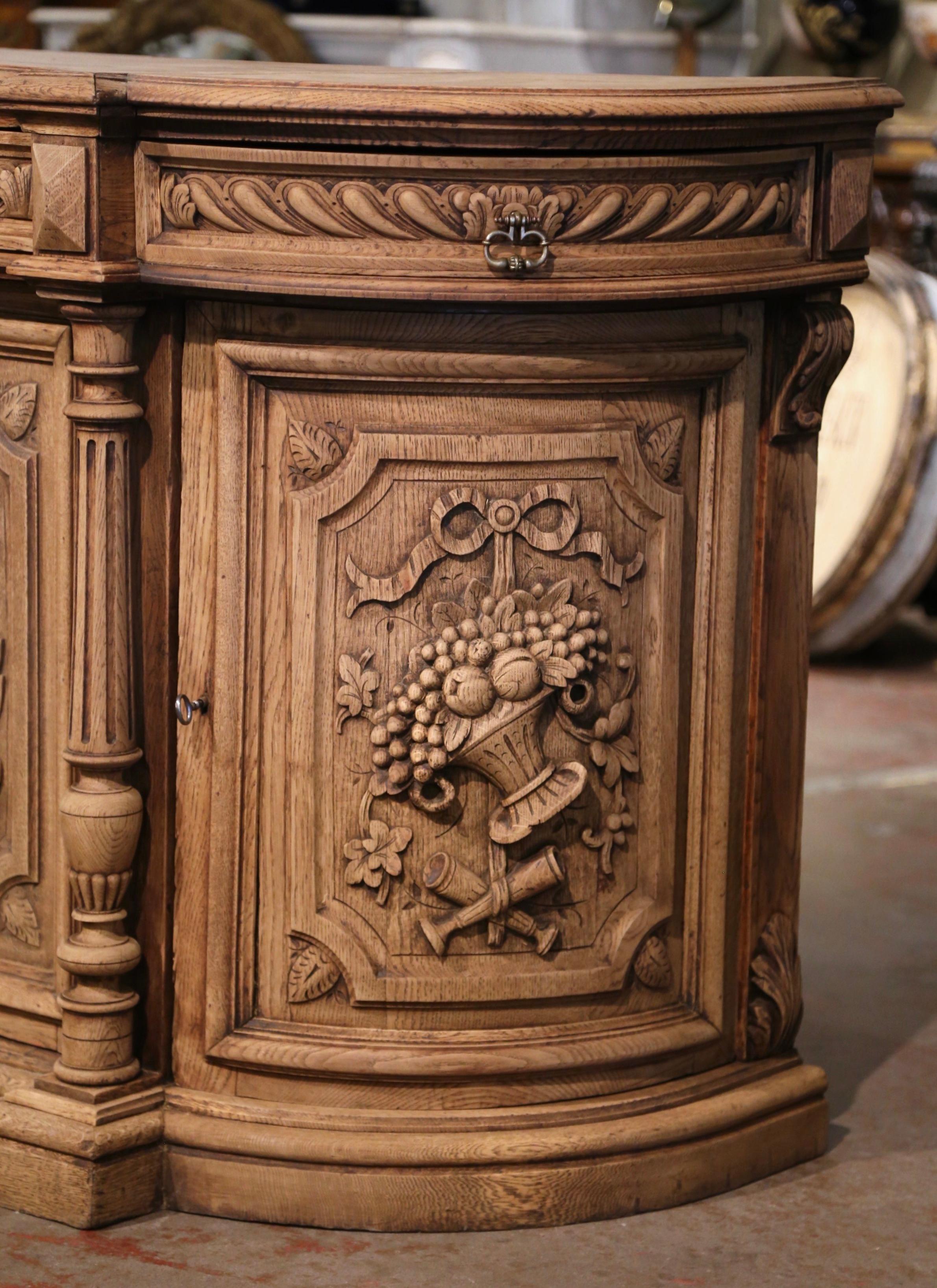 19th Century French Black Forest Carved Bleached Oak Four-Door Buffet Enfilade For Sale 12
