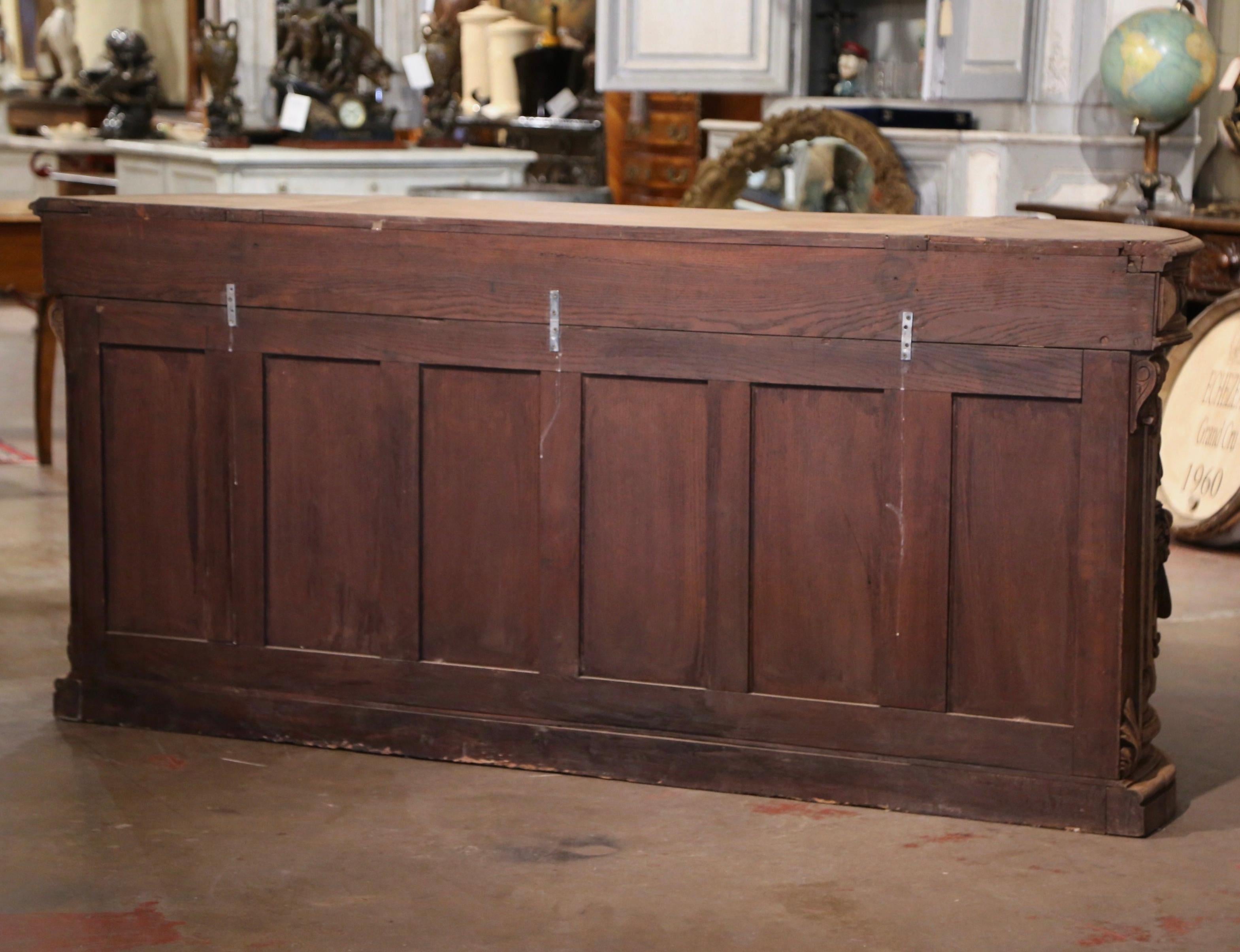 19th Century French Black Forest Carved Bleached Oak Four-Door Buffet Enfilade For Sale 13
