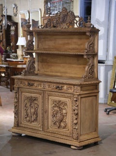 19th Century French Black Forest Carved Bleached Oak Hunt Buffet Desserte