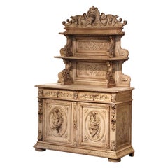 Buffet de chasse en chêne blanchi du 19e siècle, sculpté à la Black Forest.