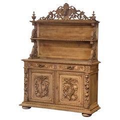 19th Century French Black Forest Carved Bleached Oak Hunt Buffet Desserte