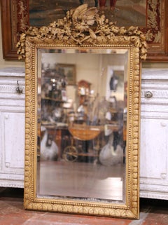 19th Century French Black Forest Carved Bleached Oak Wall Mirror with Bird Crest
