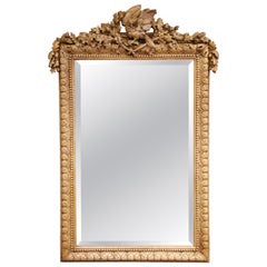 19th Century French Black Forest Carved Bleached Oak Wall Mirror with Bird Crest