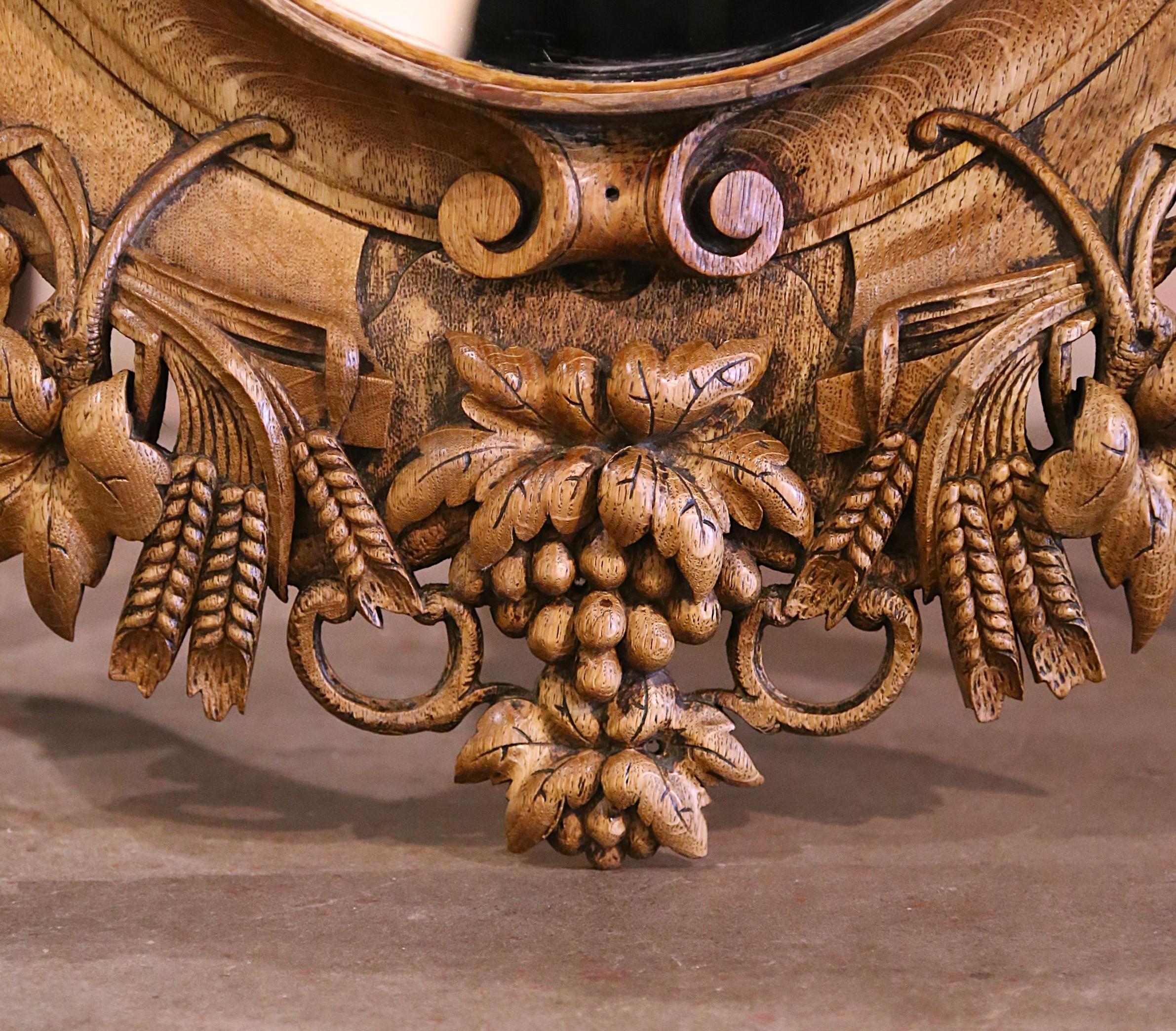 19th Century French Black Forest Carved Bleached Oak Wall Mirror with Boar Head 3