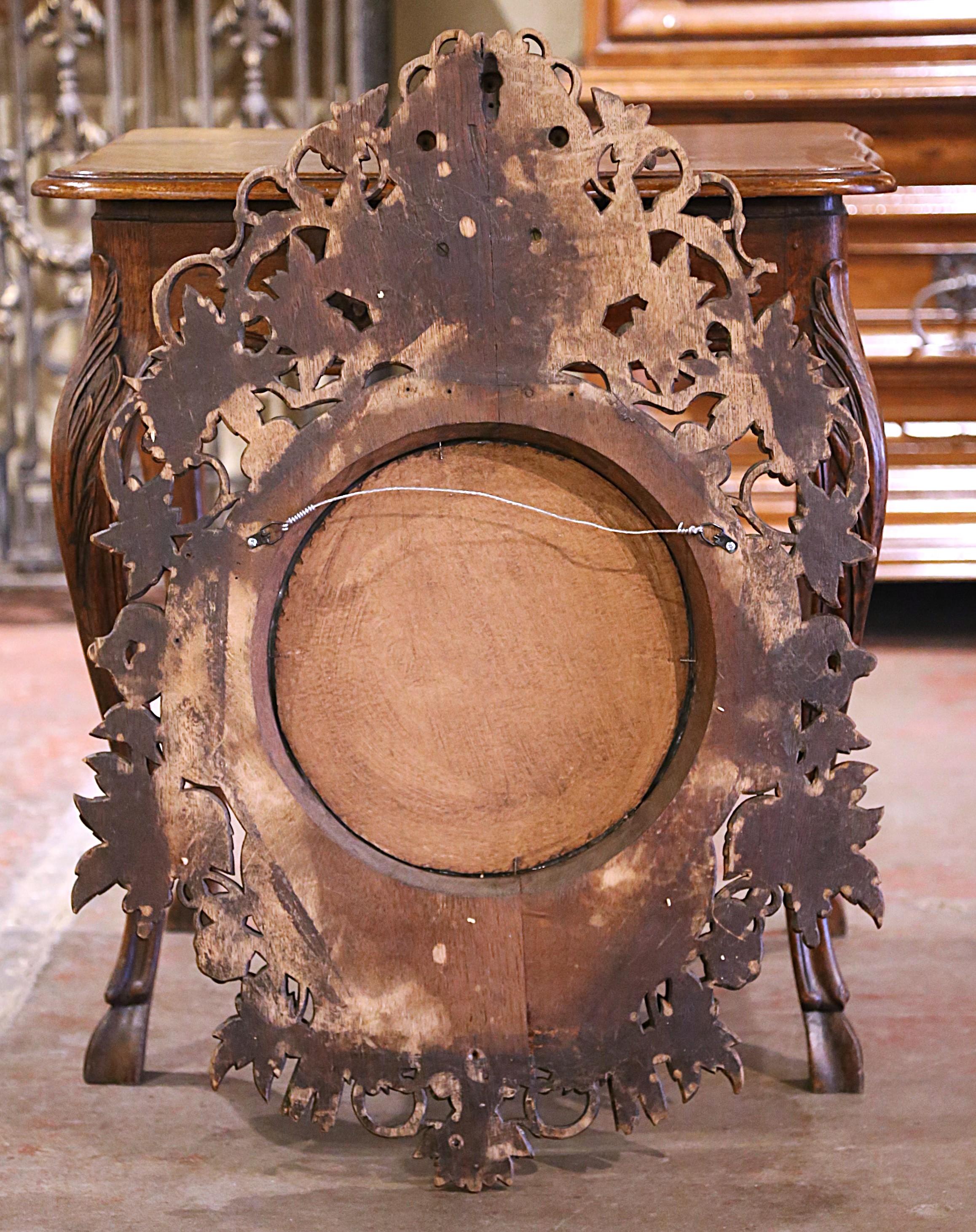 19th Century French Black Forest Carved Bleached Oak Wall Mirror with Boar Head 4