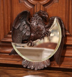 19th Century French Black Forest Carved Eagle Sculpture Wall Mirror